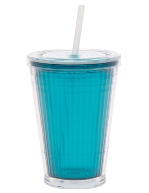 Glas m. tæt skruelåg og sugerør Blå Gimex