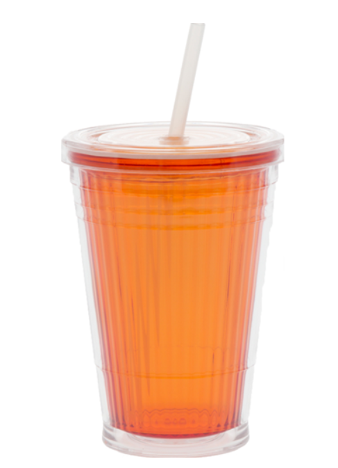 Glas m. tæt skruelåg og sugerør Rød Gimex