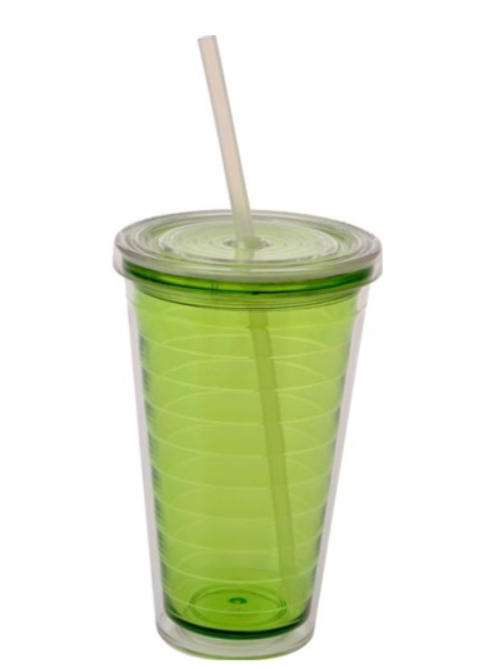 Glas m. tæt skruelåg og sugerør Lime Gimex