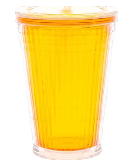 Glas m. tæt skruelåg og sugerør Gul Gimex